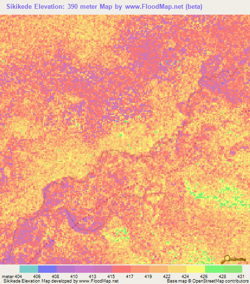Sikikede,Central African Republic Elevation Map