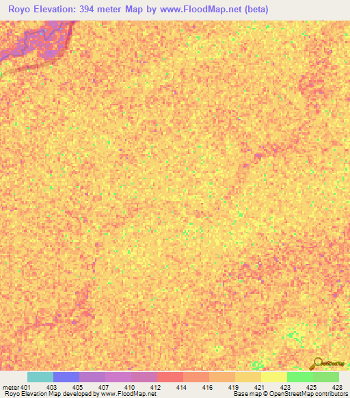 Royo,Central African Republic Elevation Map