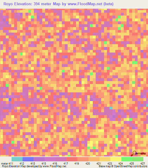 Royo,Central African Republic Elevation Map