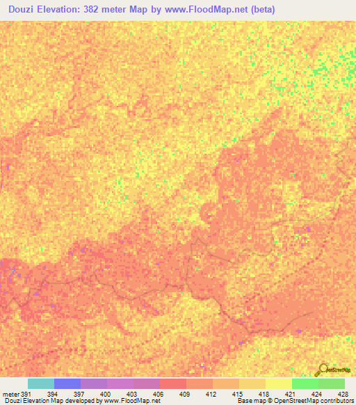 Douzi,Central African Republic Elevation Map
