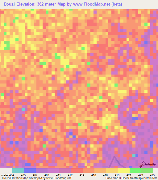 Douzi,Central African Republic Elevation Map