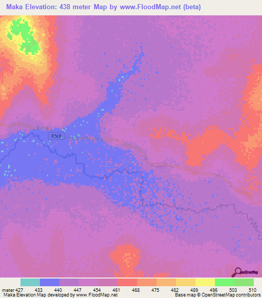Maka,Central African Republic Elevation Map