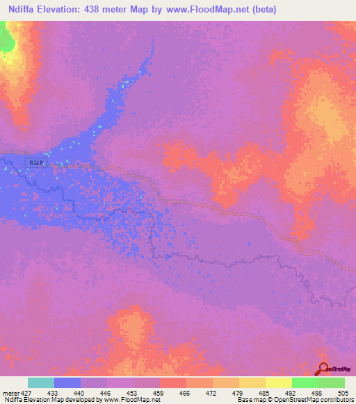 Ndiffa,Central African Republic Elevation Map