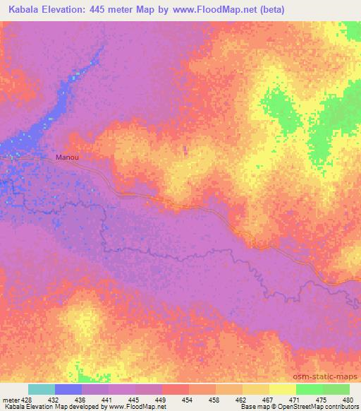 Kabala,Central African Republic Elevation Map