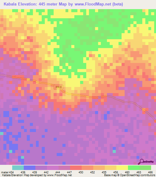 Kabala,Central African Republic Elevation Map