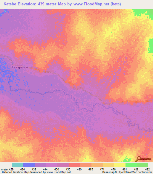 Ketebe,Central African Republic Elevation Map