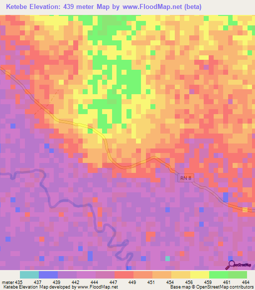 Ketebe,Central African Republic Elevation Map