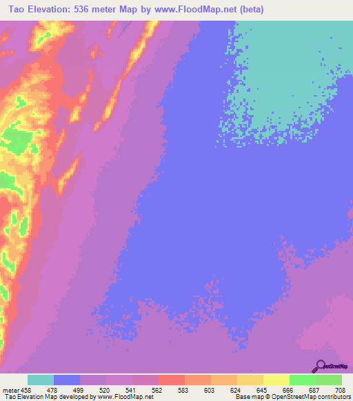 Tao,Central African Republic Elevation Map