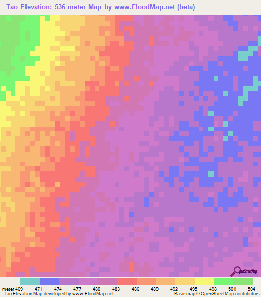 Tao,Central African Republic Elevation Map