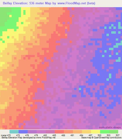 Beifay,Central African Republic Elevation Map