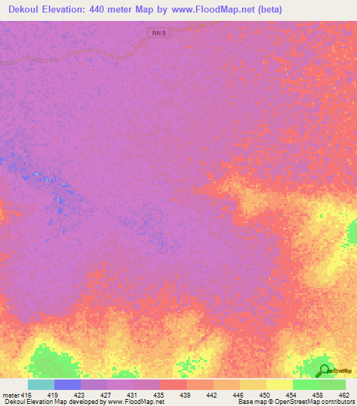 Dekoul,Central African Republic Elevation Map