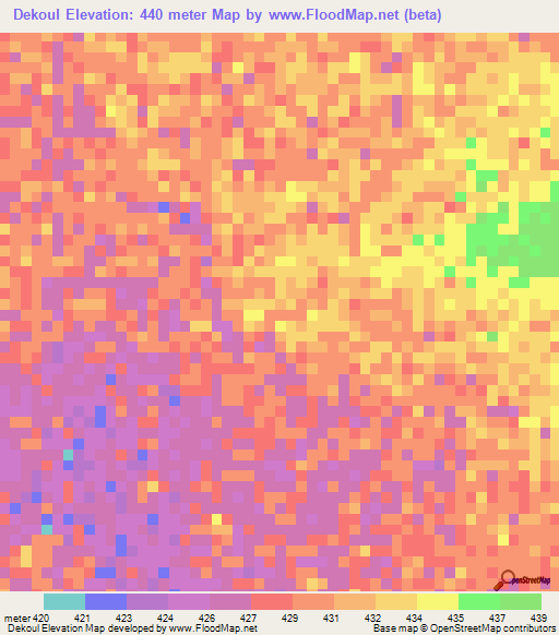 Dekoul,Central African Republic Elevation Map