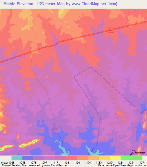 Malole,Zimbabwe Elevation Map