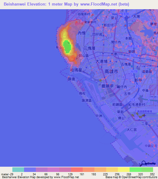 Beishanwei,Taiwan Elevation Map