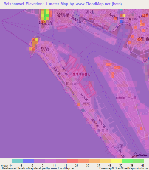 Beishanwei,Taiwan Elevation Map