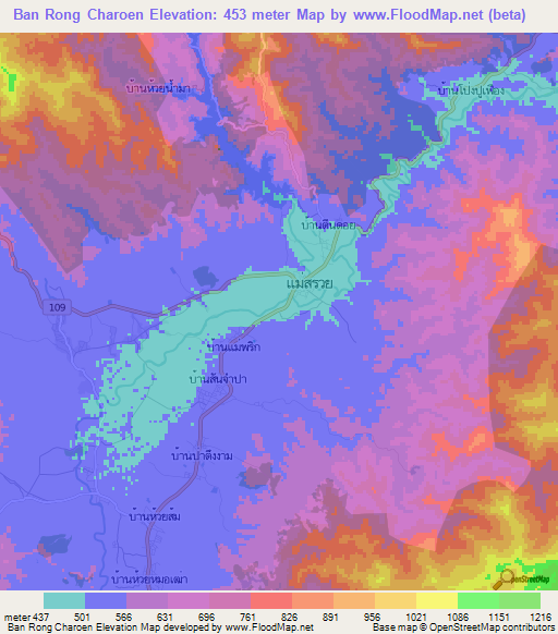 Ban Rong Charoen,Thailand Elevation Map