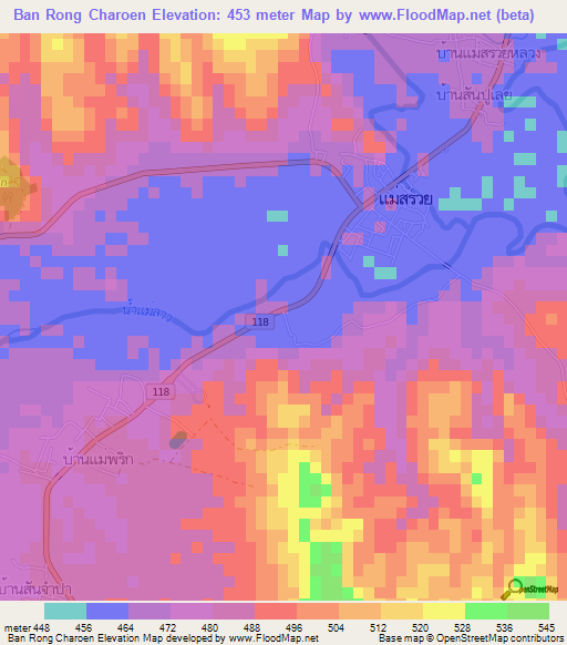 Ban Rong Charoen,Thailand Elevation Map