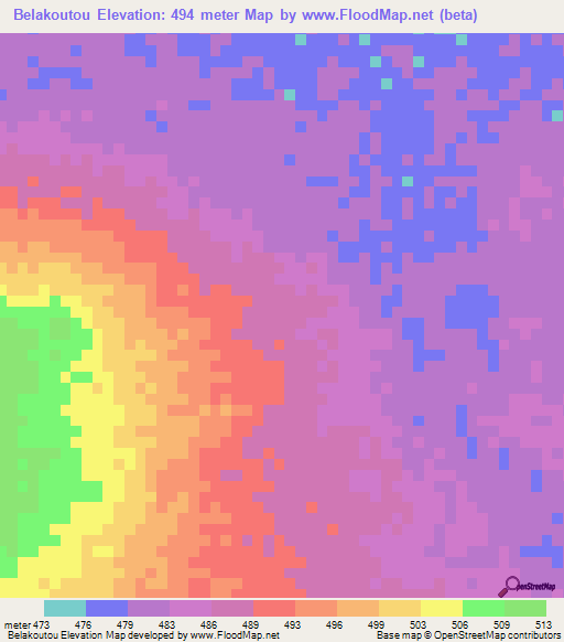 Belakoutou,Central African Republic Elevation Map