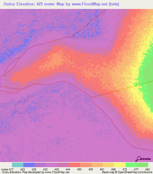 Oulou,Central African Republic Elevation Map