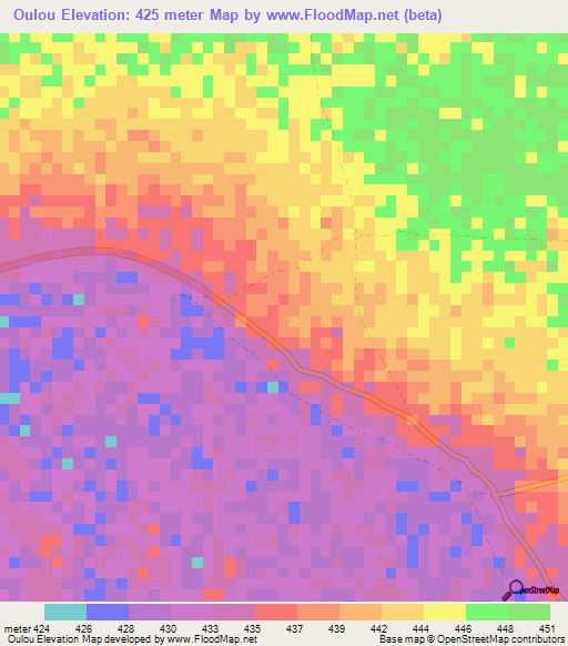 Oulou,Central African Republic Elevation Map
