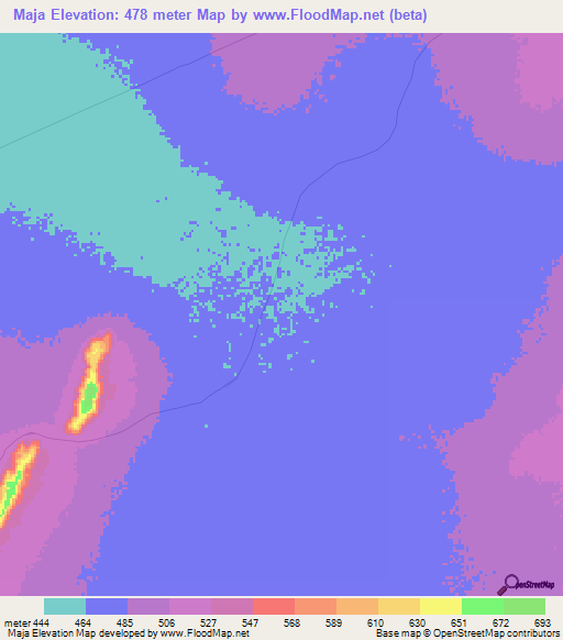 Maja,Central African Republic Elevation Map