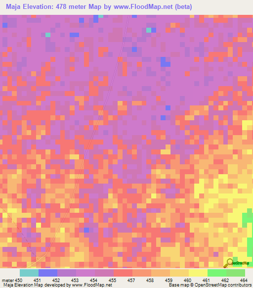 Maja,Central African Republic Elevation Map