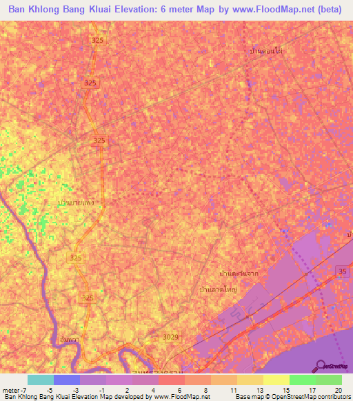 Ban Khlong Bang Kluai,Thailand Elevation Map