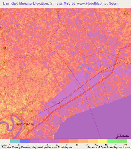 Ban Khet Mueang,Thailand Elevation Map