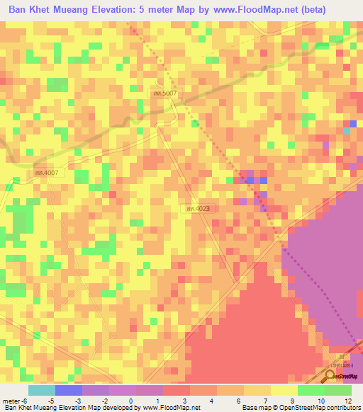 Ban Khet Mueang,Thailand Elevation Map