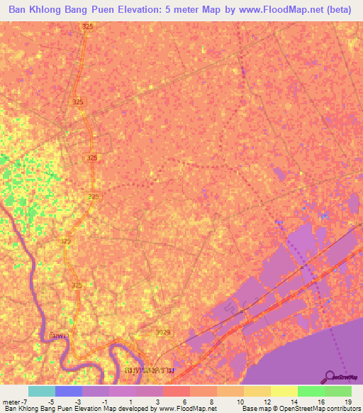 Ban Khlong Bang Puen,Thailand Elevation Map