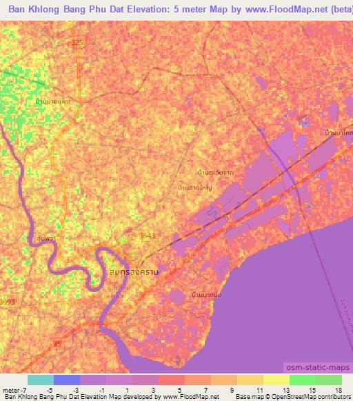 Ban Khlong Bang Phu Dat,Thailand Elevation Map