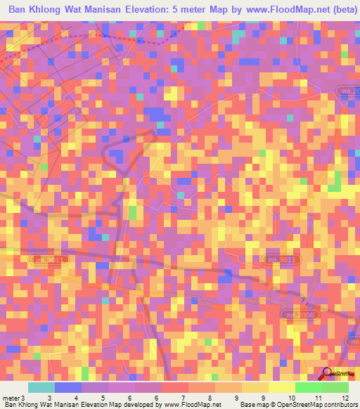 Ban Khlong Wat Manisan,Thailand Elevation Map