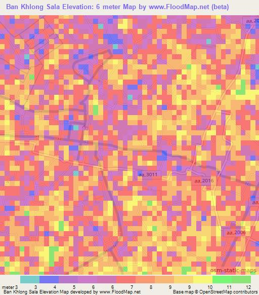 Ban Khlong Sala,Thailand Elevation Map
