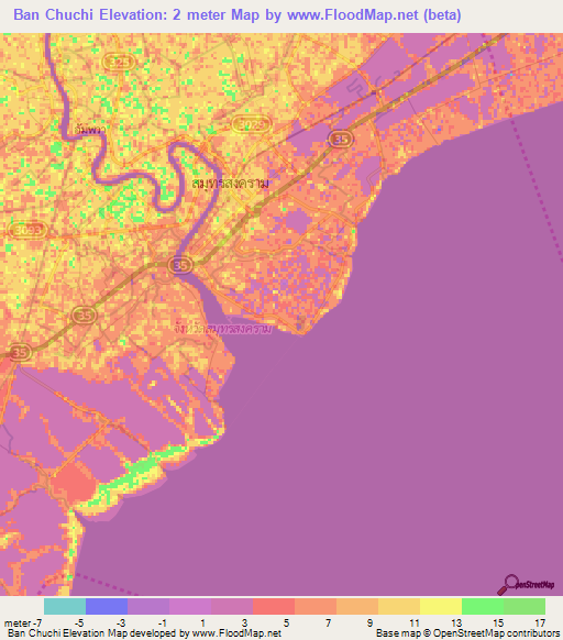 Ban Chuchi,Thailand Elevation Map