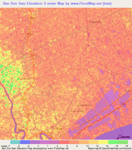 Ban Don Sam,Thailand Elevation Map
