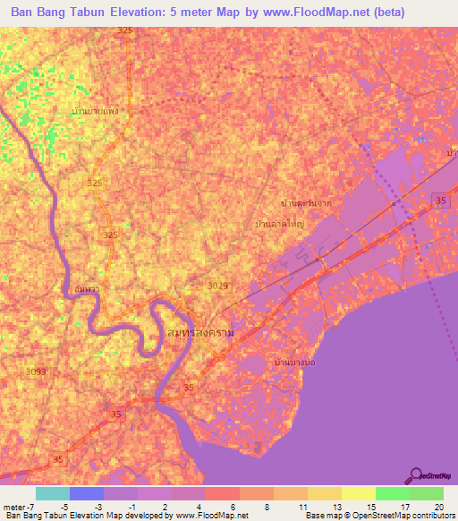 Ban Bang Tabun,Thailand Elevation Map