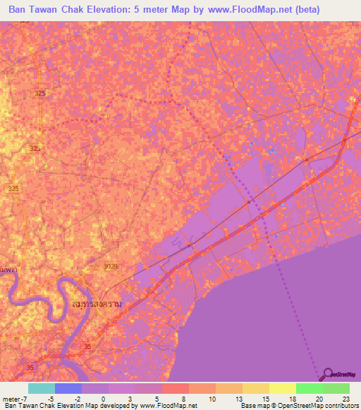 Ban Tawan Chak,Thailand Elevation Map