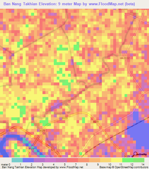 Ban Nang Takhian,Thailand Elevation Map