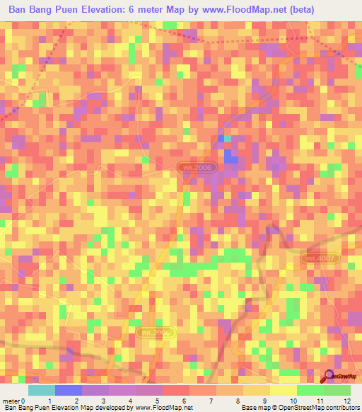 Ban Bang Puen,Thailand Elevation Map
