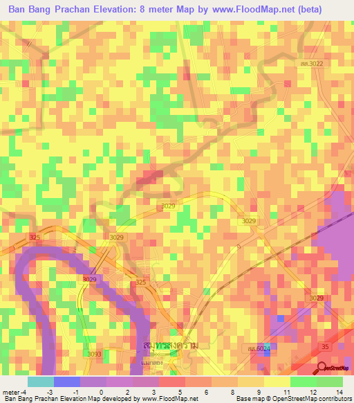 Ban Bang Prachan,Thailand Elevation Map