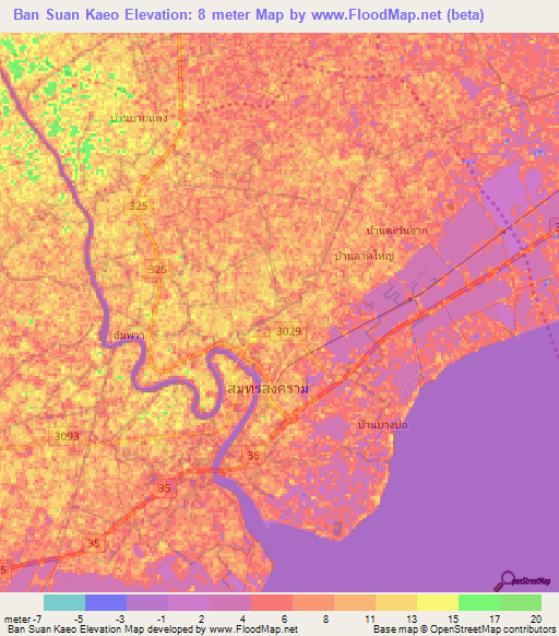 Ban Suan Kaeo,Thailand Elevation Map