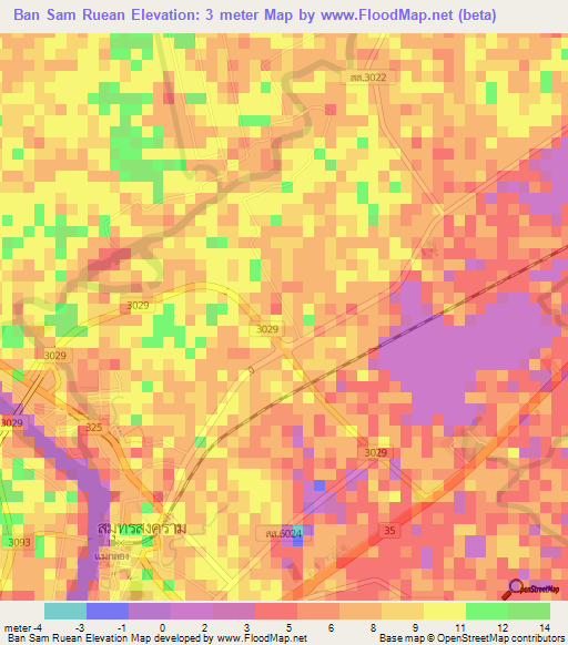 Ban Sam Ruean,Thailand Elevation Map