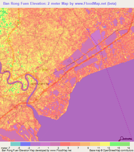 Ban Rong Fuen,Thailand Elevation Map