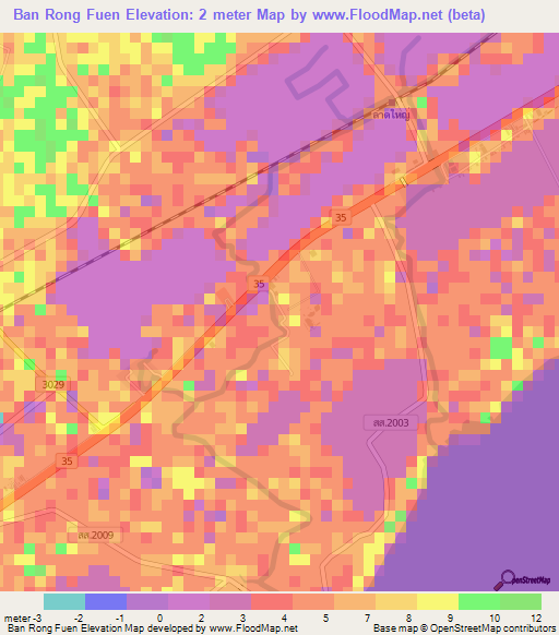 Ban Rong Fuen,Thailand Elevation Map