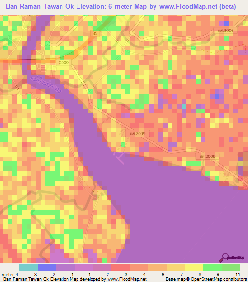 Ban Raman Tawan Ok,Thailand Elevation Map