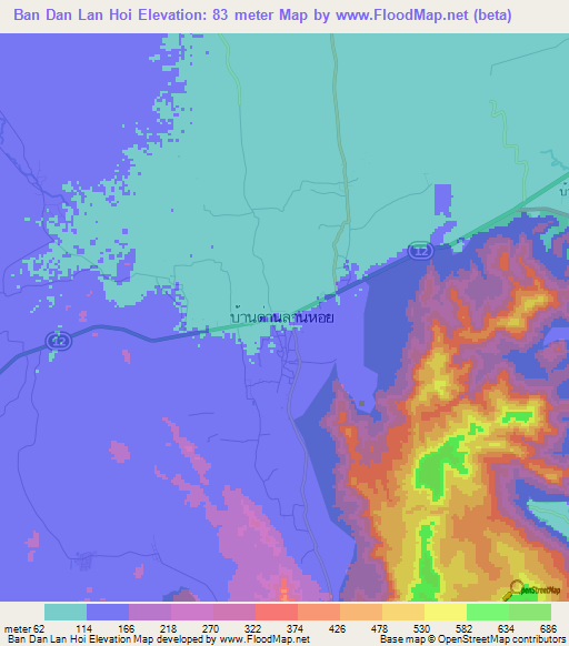 Ban Dan Lan Hoi,Thailand Elevation Map