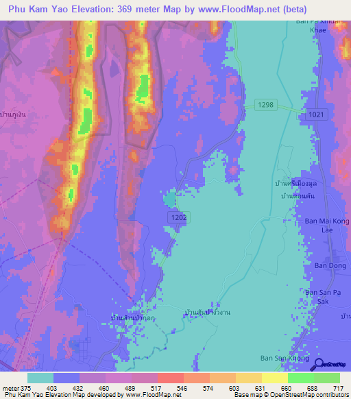 Phu Kam Yao,Thailand Elevation Map