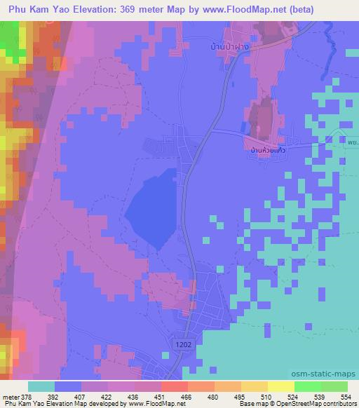 Phu Kam Yao,Thailand Elevation Map