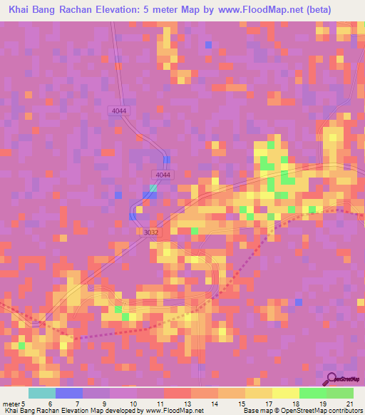 Khai Bang Rachan,Thailand Elevation Map