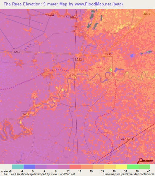 Tha Ruea,Thailand Elevation Map